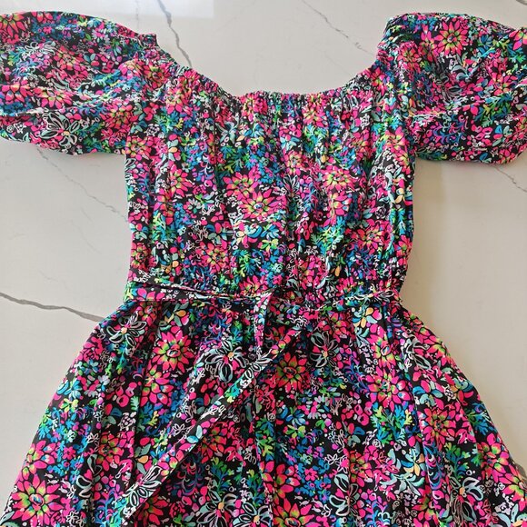 Lilly Pulitzer XL Off Shoulder Floral Maxi Dress Puff Sleeve Wrap Belt Resort Re - Picture 9 of 14